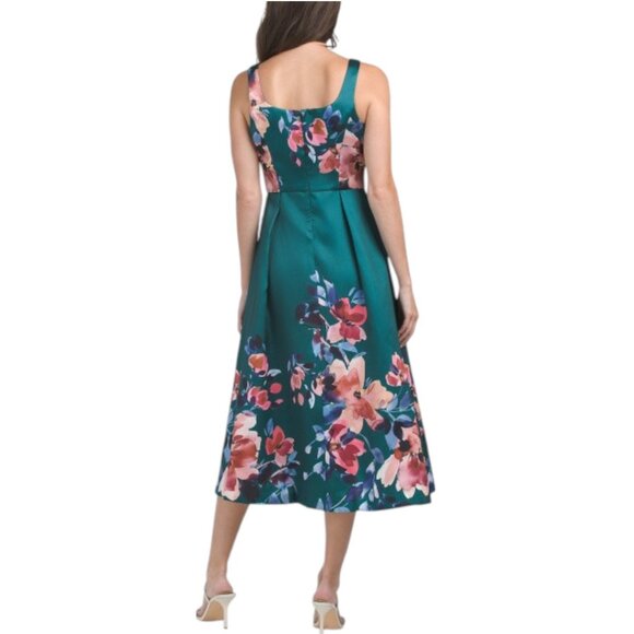 JULIA JORDAN Square Neck Mikado Midi Dress - Green Multi - Picture 2 of 2